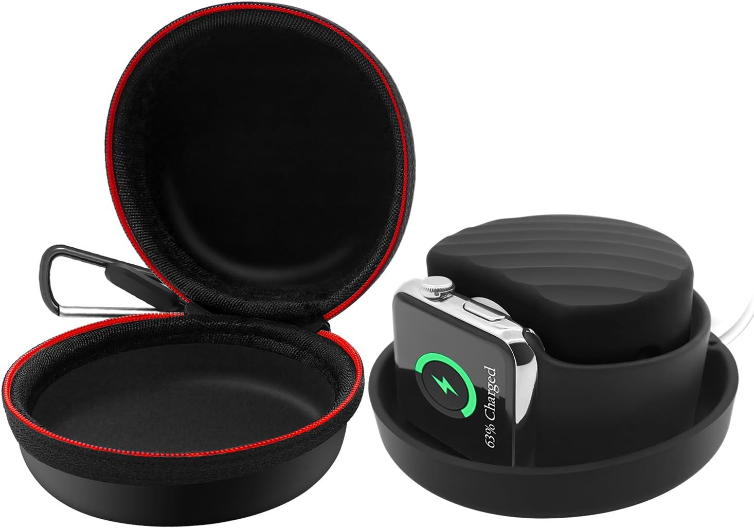 SEVENPICKS For Apple Watch Charging Station Dock Charger Case Portable Carrying Cover Case Iwatch charging stand Travel Case for Apple Watch Series4/3/2/1/Nike+/44/42mm/40/38mm(Black)