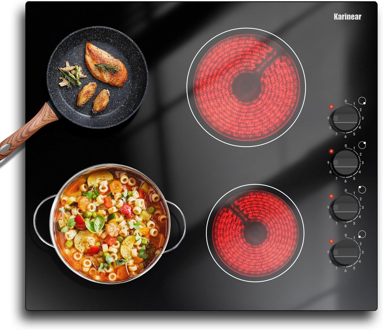 Karinear Electric Ceramic Hob 60cm Built-in 4 Zones
