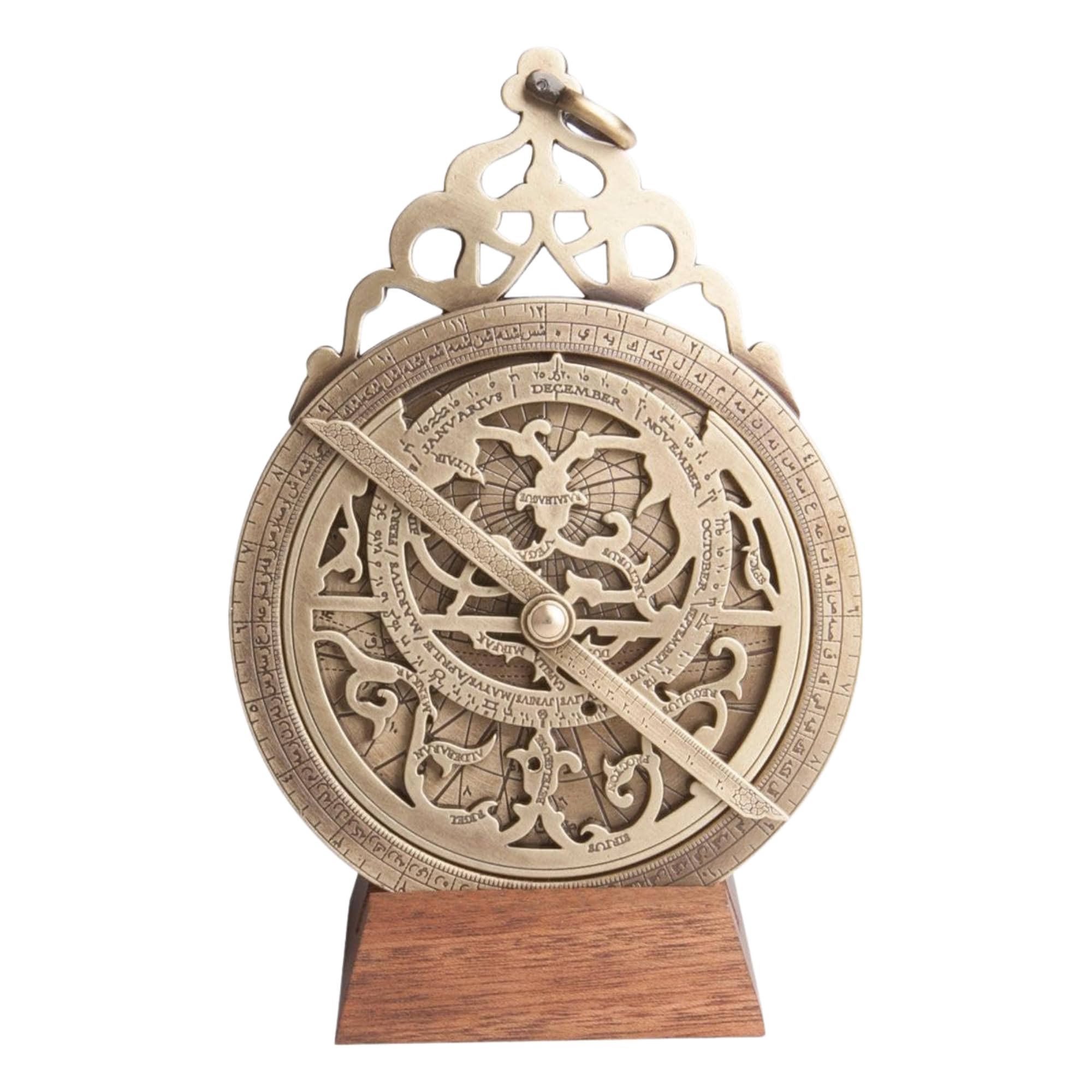 Hemisferium Eastern Astrolabe, Fully Functional Handcrafted Astronomy Instrument, Working Antique Scientific Instrument, Made from Brass and Wood, the Perfect Home or Office Decoration