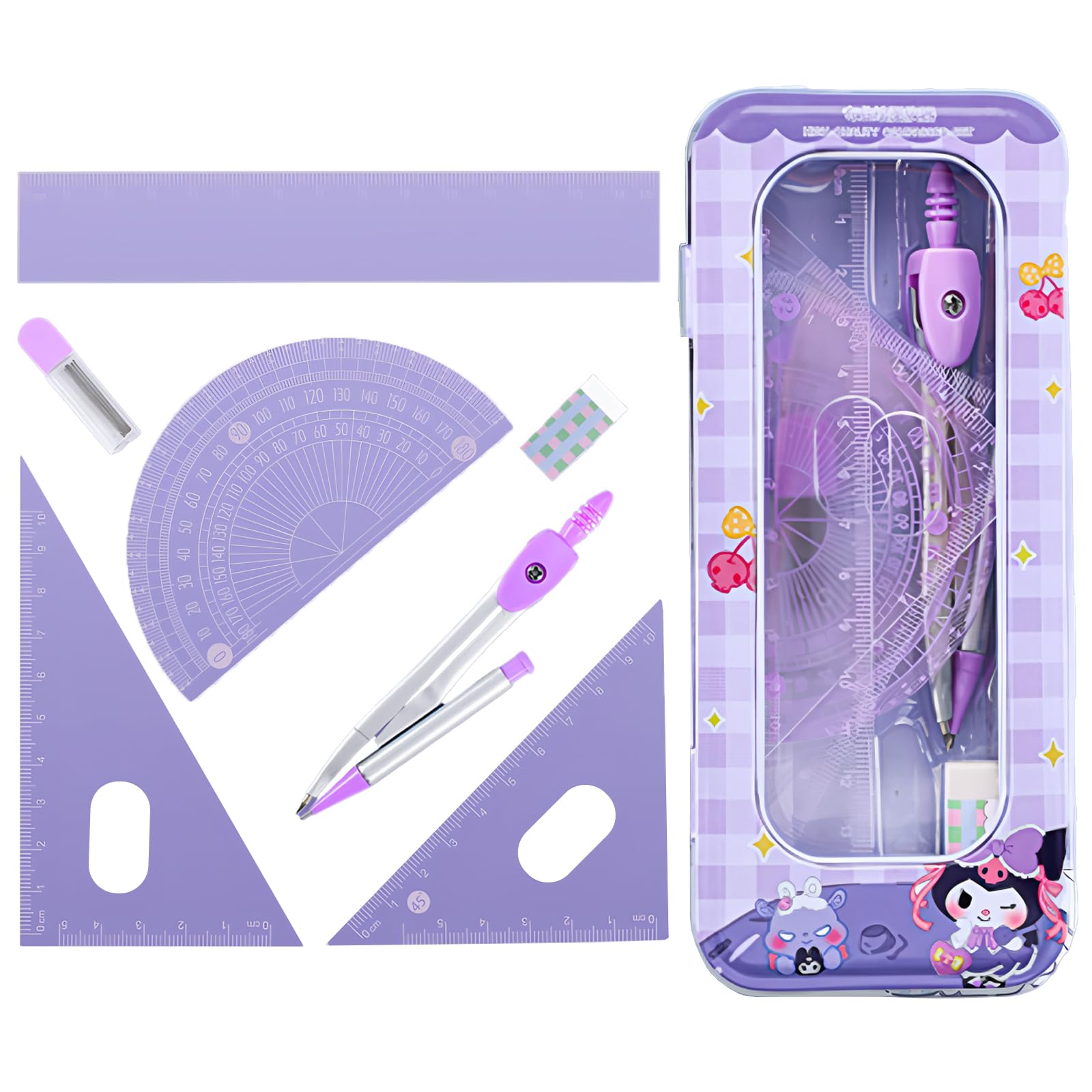 LHLZNB 8Piece Maths Set,clear pencil case,Maths Sets