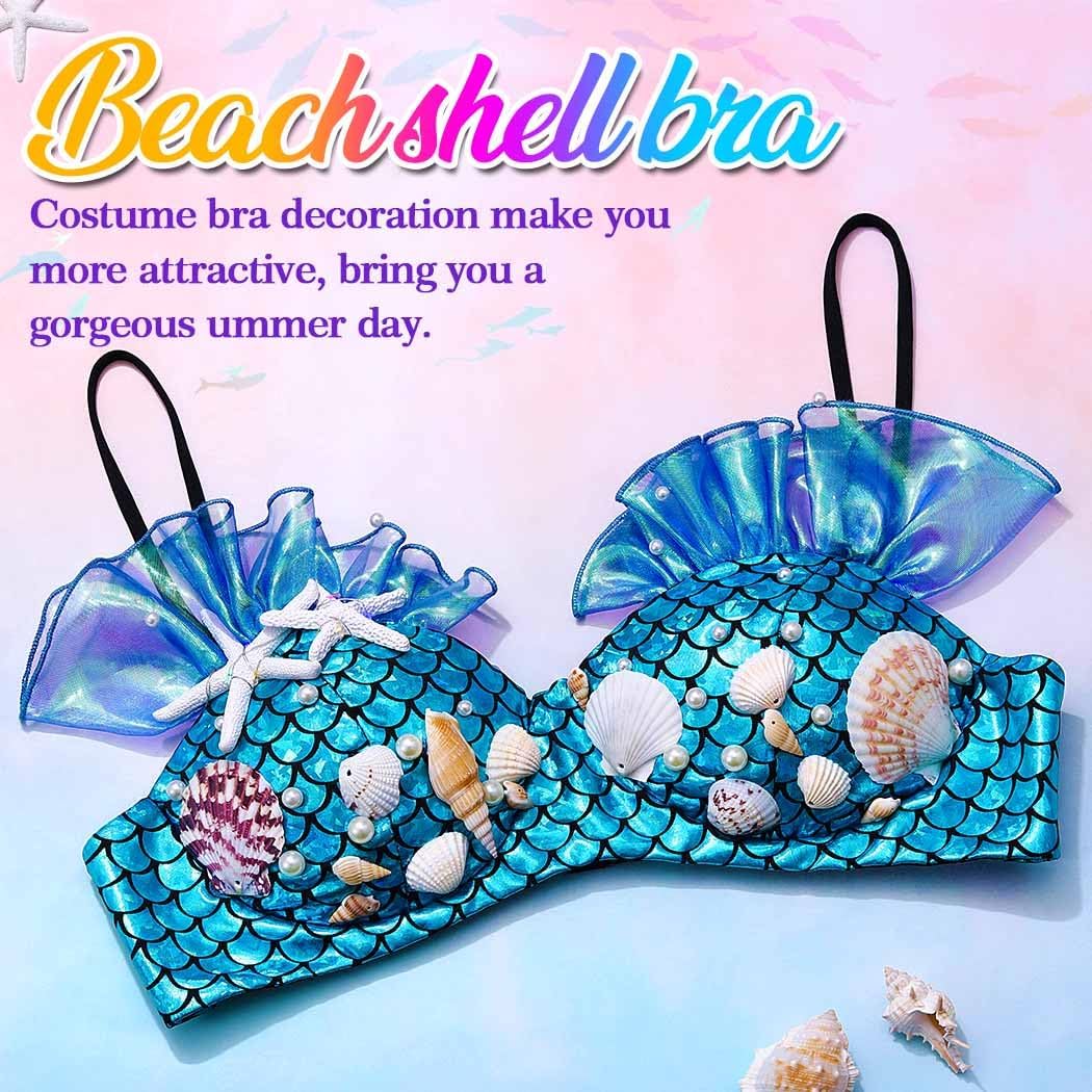 Aukmla Light Up Mermaid Rave Bra Top Blue Beach Seashell Costume Bikini Tops for Women