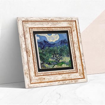 Pinecone Stone Van Gogh Olive Trees Stone Wall Painting - Framed Stone Painting - Decorative Wall Art - Modern Home and Office Wall Decor T1-297