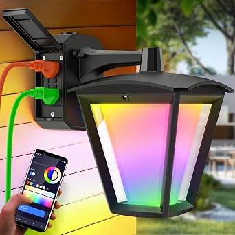 AKK Smart Outdoor Wall Lights with GFCI Outlet, APP Control RGBCW Color Changing Porch Lights, IP65 Waterproof, ETL Listed LED Lantern Light for Porch Patio Garage, Work with Alexa Required Gateway