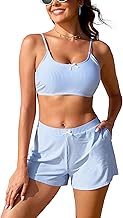 SHEKINI Women's Bikini Set High Waisted Bikini Shorts with Pockets Two Piece Swimsuit
