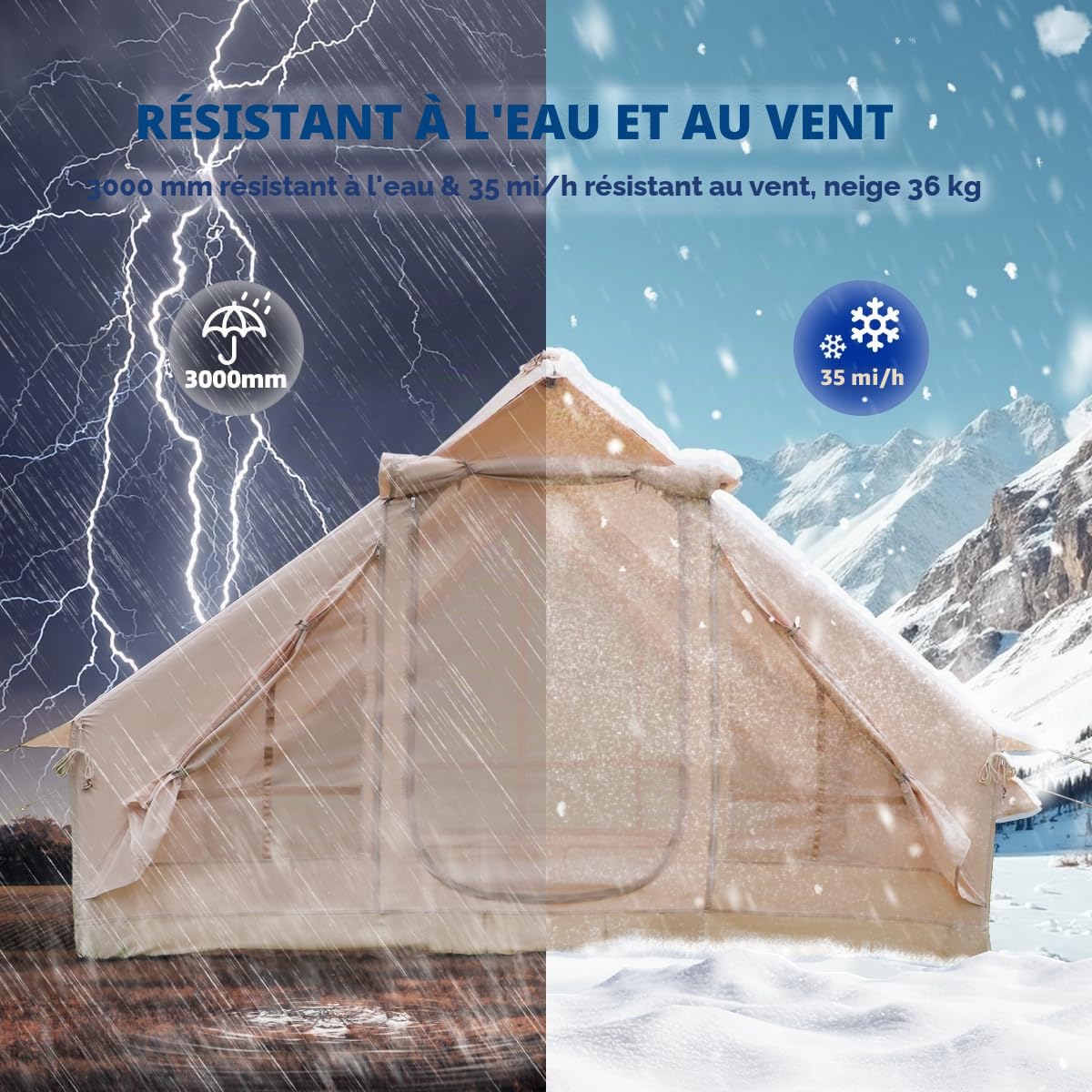 de Glamping avec Pompe pour 2/3/4/5/6Personnes de gonflage Tente familiale Tente de Luxe à Hauteur Debout