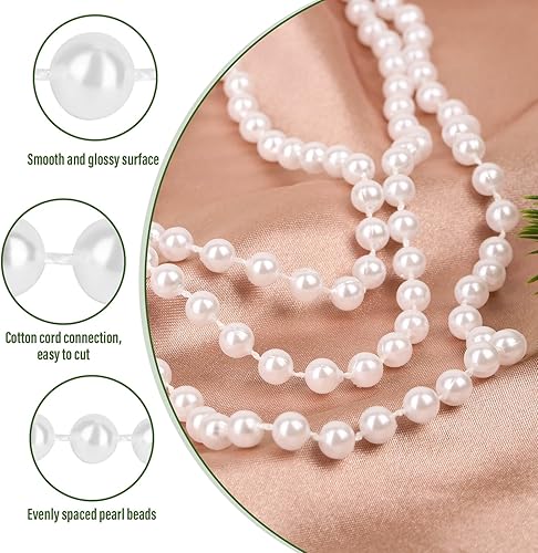 Miniatura 4 de PAXCOO Guirnalda de perlas blancas, hebras de perlas para decoración de árbol de Navidad, suministros de fiesta de boda