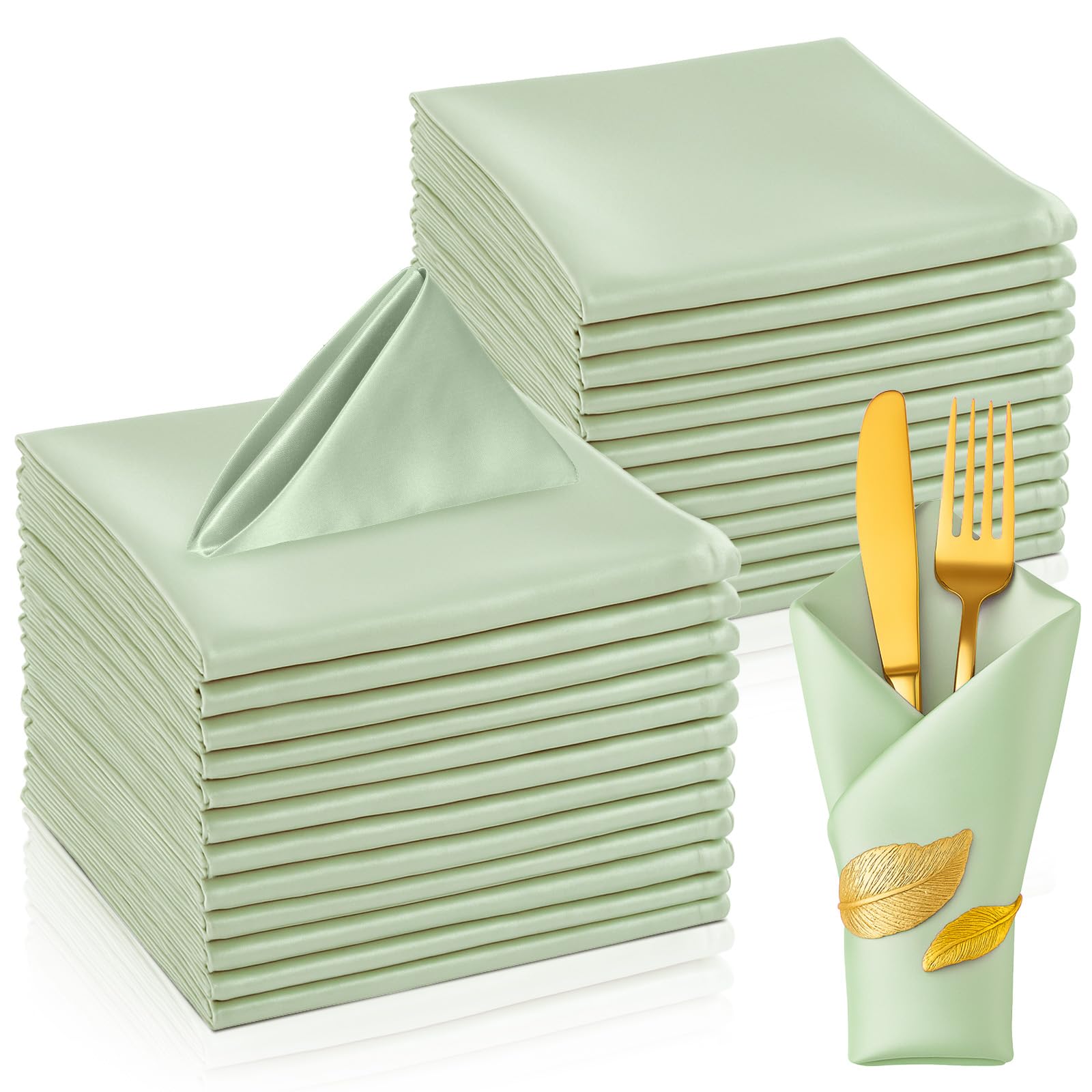 View 1 of 100 Pcs Sage Cloth Napkins, 17 x 17 Inch Square Green Cloth Napkin Washable Reusable Dinner Napkin Soft Smooth Satin Napkins for Christmas, Halloween, Weddings, Banquets, Parties, Restaurant
