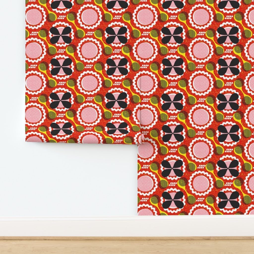 Peel & Stick Wallpaper 3ft x 2ft - Africa Inspired Print Dots Art Afrocentric Colorful Graphic Bold Boho Modern Custom Removable Wallpaper by Spoonflower