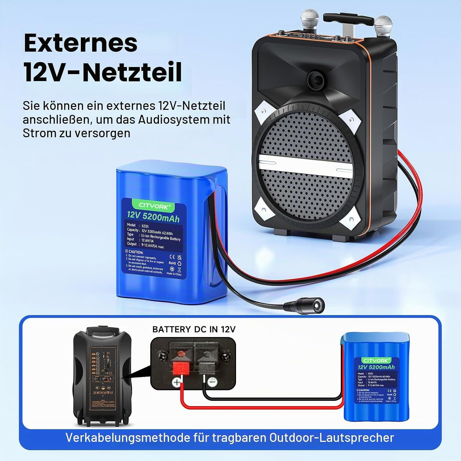 CITYORK 12V 5600mAh Batteria agli ioni di litio ricaricabile per telecamere CCTV, videocamere, lettori MP3, strisce LED e altro ancora