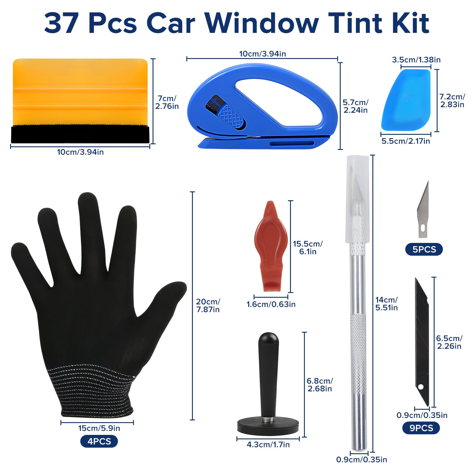 37 Pcs Kit Pellicola Auto con 12 tipi di Spatola per Pellicole Adesive,Vetri Oscurati Auto Kit Wrapping,Car Vinile Kit Wrapping,DIY Oscuramento Vetri Auto Kit,per Installazione Pellicole Auto