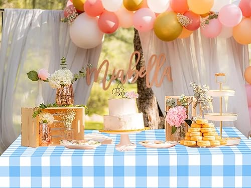 Miniatura 4 de 2 manteles rectangulares de plástico a cuadros color azul claro de 54 x 108 pulgadas, color azul claro y blanco, para picnic al aire libre,