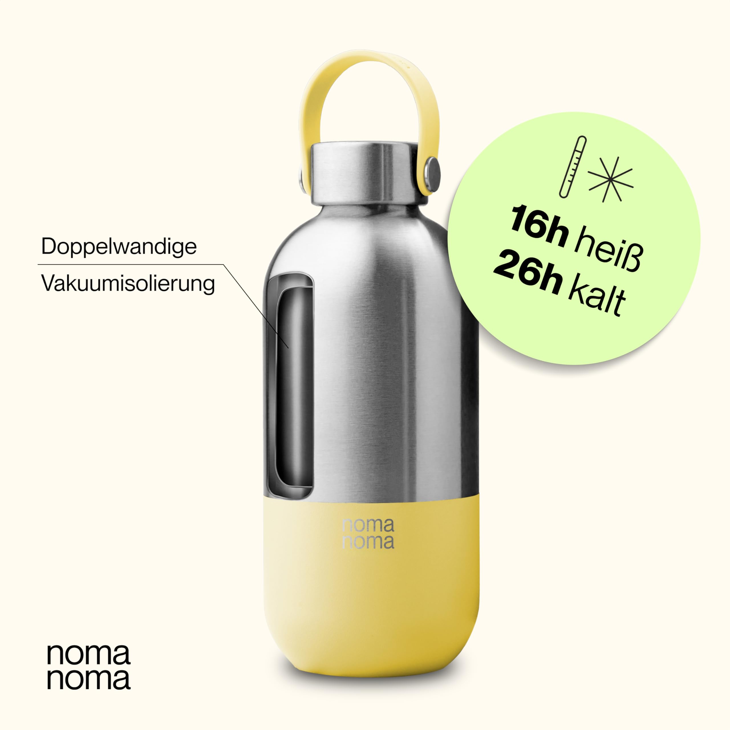 Botella de Acero Inoxidable “Botella Aislante” 750 ml Termo hermético Botella Aislante de 500 ml, 750 ml y 1 litro para dióxido de Carbono climáticamente Neutro y sin BPA Amarillo Limonada