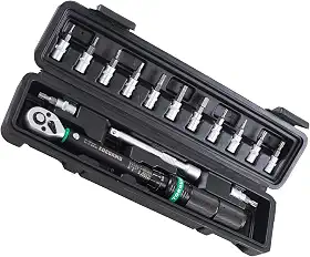 KOEORWS Conjunto de chaves de torque de 1/4 polegada, 2,26 a 24,9 Nm, conjunto de 15 chaves de torque de bicicleta com direção dupla, escalas de alcance duplo, chave de torque de 15 peças para