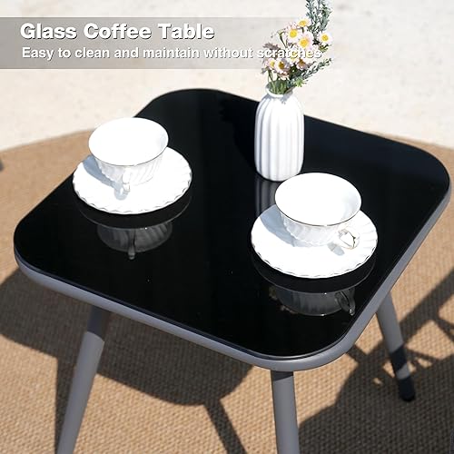 Miniatura 6 de Juego de 3 piezas de muebles de patio bistró, juego de muebles de balcón, sillas de cuerda tejida con cojines y mesa auxiliar, juego de 2 para