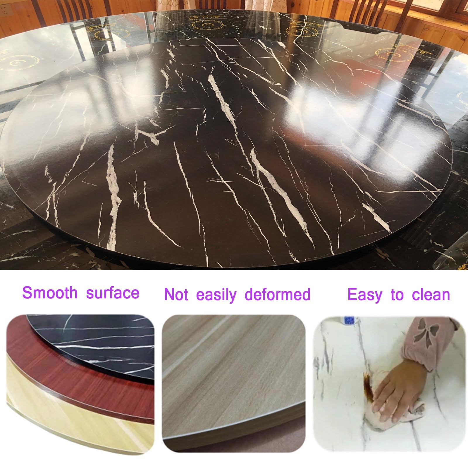 SAGIDAR 360° Plateau Rotatif D'affichage, Assiette De Service Rotative Ronde, Plat Rotatif en Bois, Pas Facile À Incliner, Base en ABS, pour Les Réunions De Famille, Les Fêtes d'anniversaire