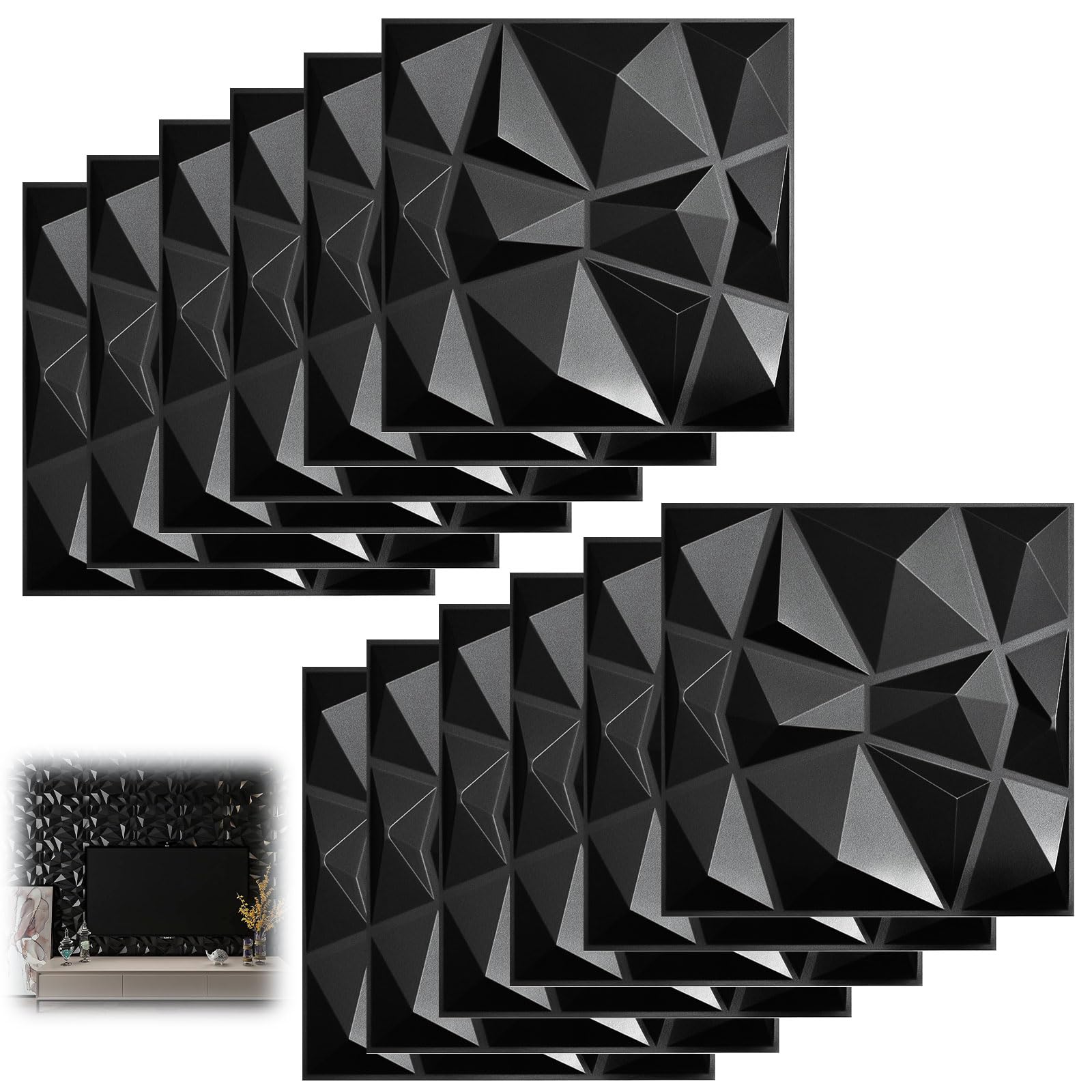 12 piezas Papel Pintado Autoadhesivo Pared 30 × 30 cm, Vinilos de Pared Decorativos, Revestimiento de Paredes PVC, Ladrillos 3D Adhesivo Pared, Adesivos Papel de Paredes Decoración