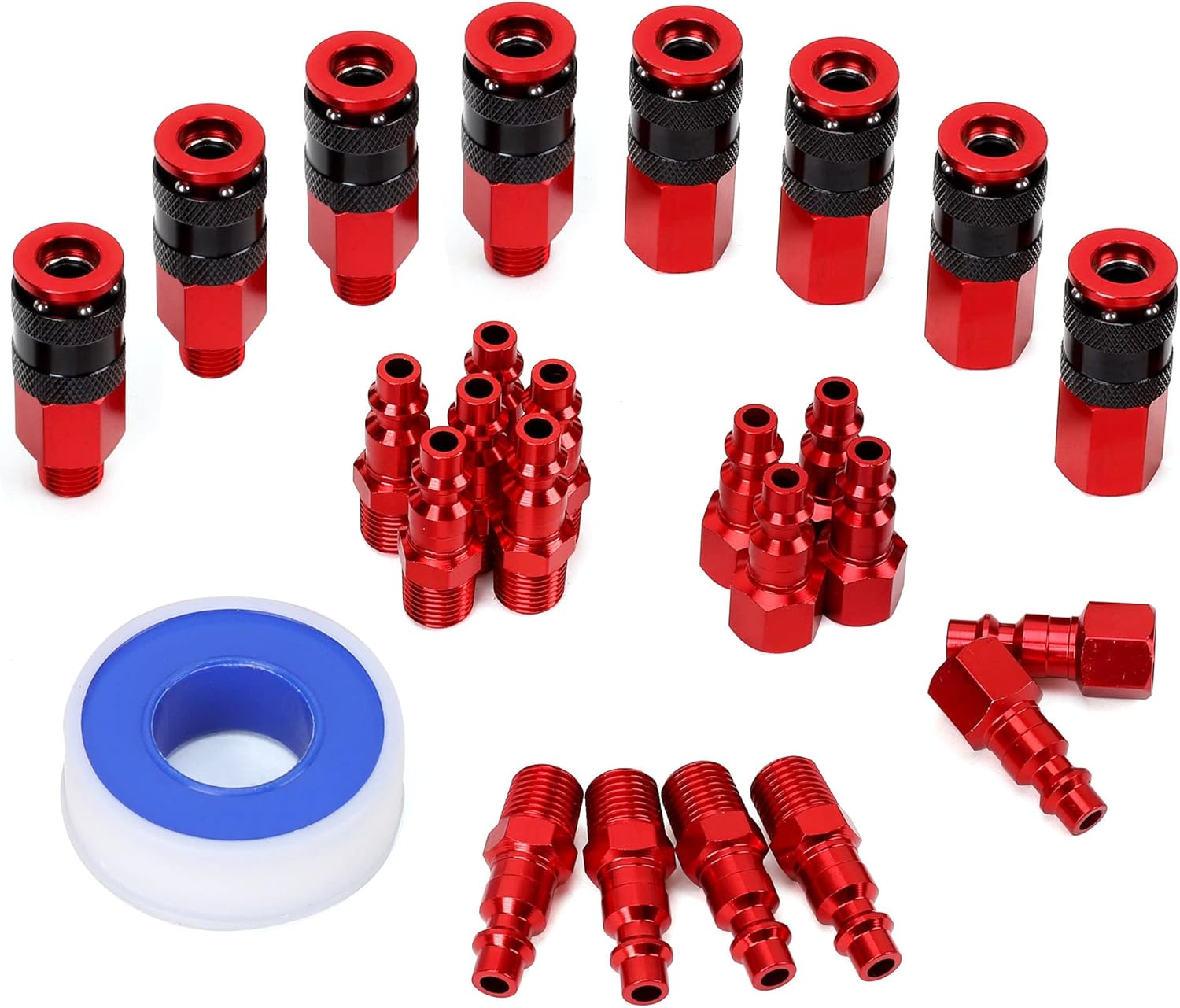 25 Pieces 1/4" NPT Air Coupler and Plug Kit, Quick Connect Air Fittings, Industrial Aluminum Quick Connect, Connector Set