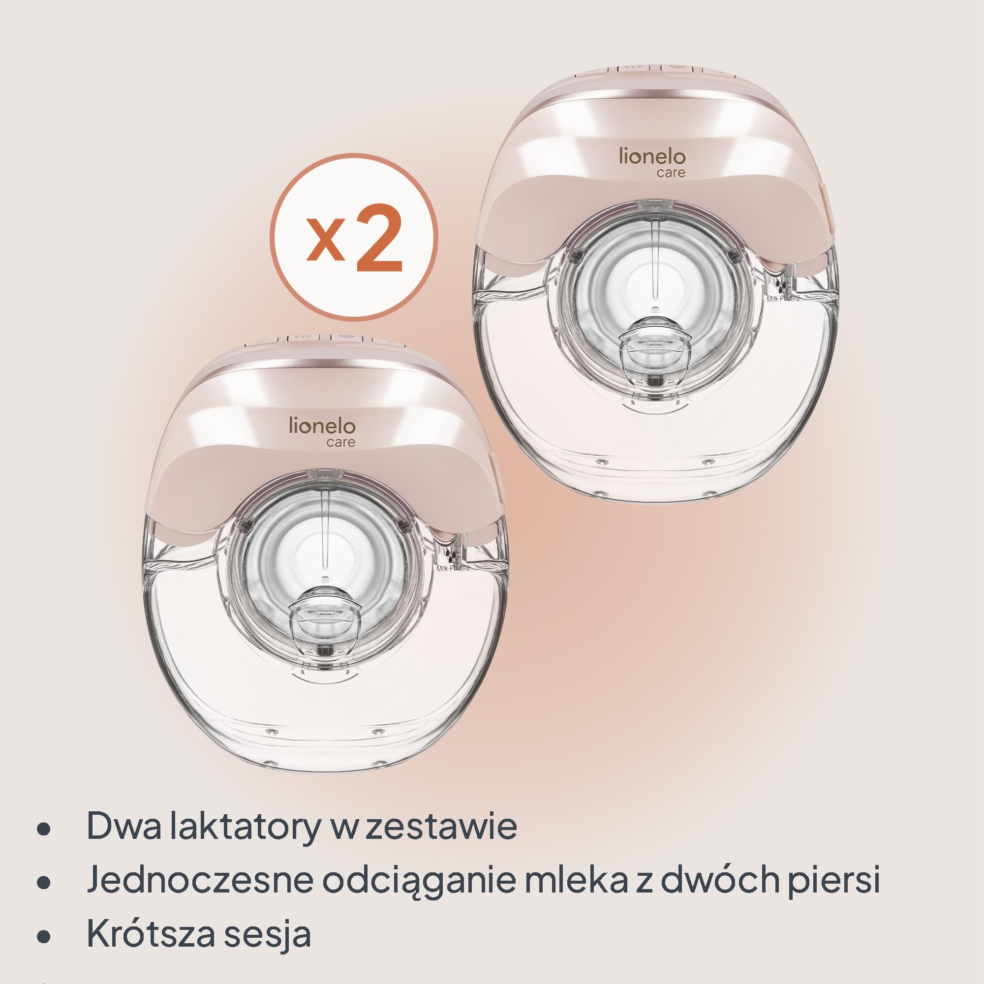 Lionelo Fidi Free Slim DUO przenośny elektryczny laktator bezprzewodowy – podwójna pompka do obu piersi, cicha praca do 40 dB, 3 fazy z 8 stopniami, próżniowa do 60 kPa, 2 x 150 ml tritan, USB-C, czas