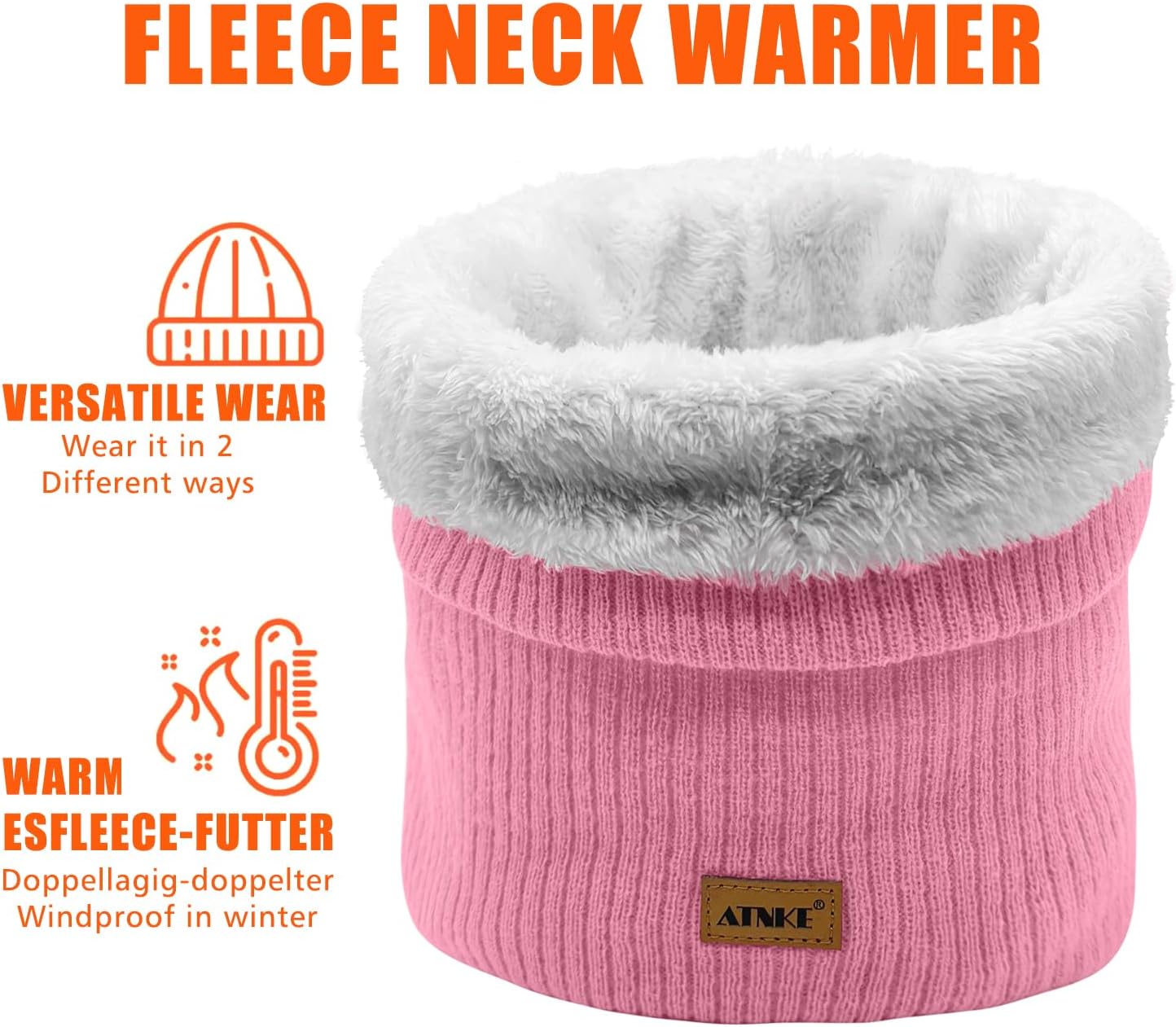 ATNKE Warm Neck Gaiters for Men and Women Double Layer Fleece Lined Thicken Windproof Scarves Dust Winter Ski Mask Scarf - Image 2