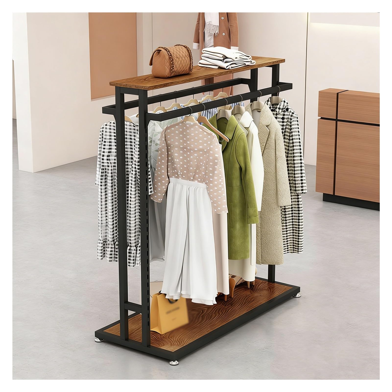 BHGFYXBS Heavy Duty Garment Rack With Shelves, Steel Clothes Hanger For Hanging Clothes, For Bedroom Laundry Room Retail Store Display,Black-47.2x19.6x59in