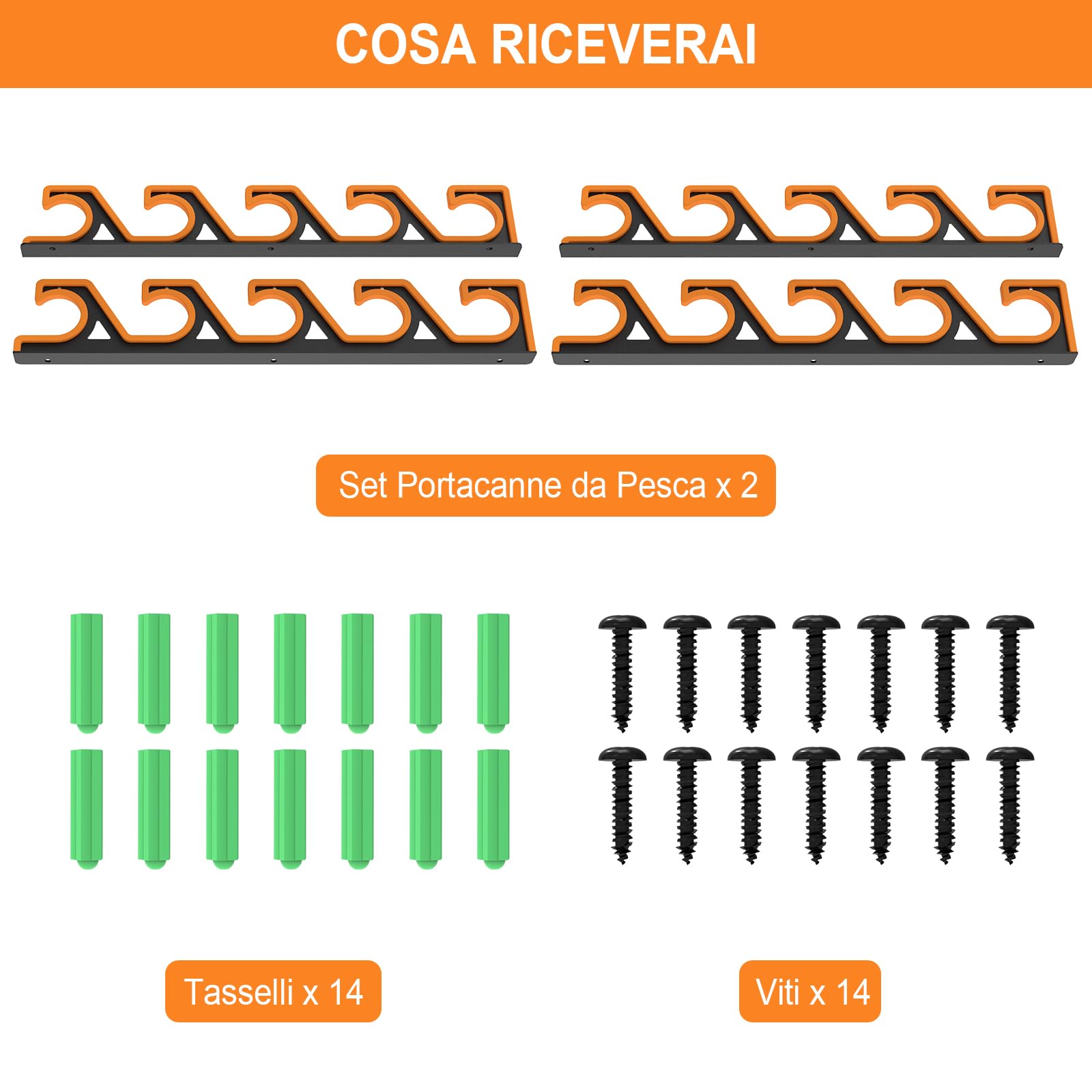 Horizontal Fishing Rod Holder Portacanne da Pesca da Muro e Soffitto, Rastrelliera Canne da Pesca Orizzontale con Gomma PU Morbida, Supporto Canna da Pesca Garage per 5 Canne