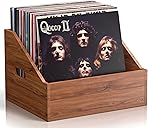 Wood Vinyl Record Storage, Retro & Durable Vinyl Crate and Record Holder, Album Storage Record Case Box for 60+ Records, Perfect Record Organizer for Home Decor and Collection Display(Brown)