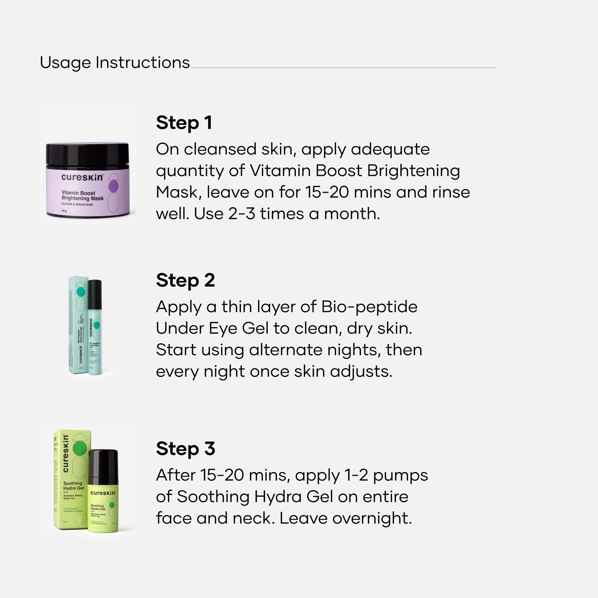 Cureskin 3-in-1 Skin Radiance Kit | Under Eye Gel + Vitamin Boost D-Tan Mask + Soothing Hydration Gel — Amazon image 9