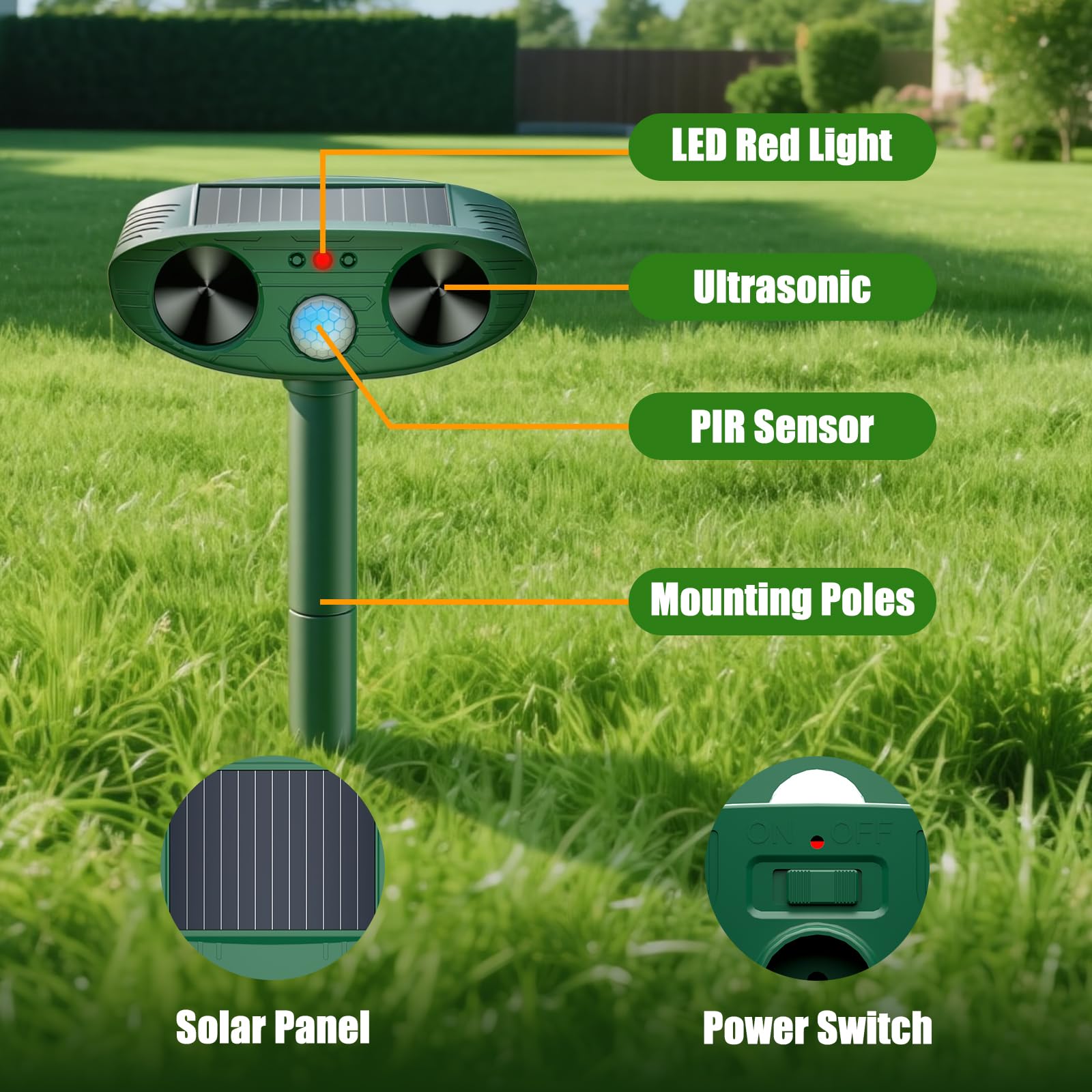 2026 Upgraded Solar Ultraschall Tiervertreiber Outdoor, Katzenschreck Wasserdicht, Hirschabwehrgeräte mit Bewegungsmelder Blitzlicht, Eichhörnchen Abwehr Waschbär Abschreckung für Hof
