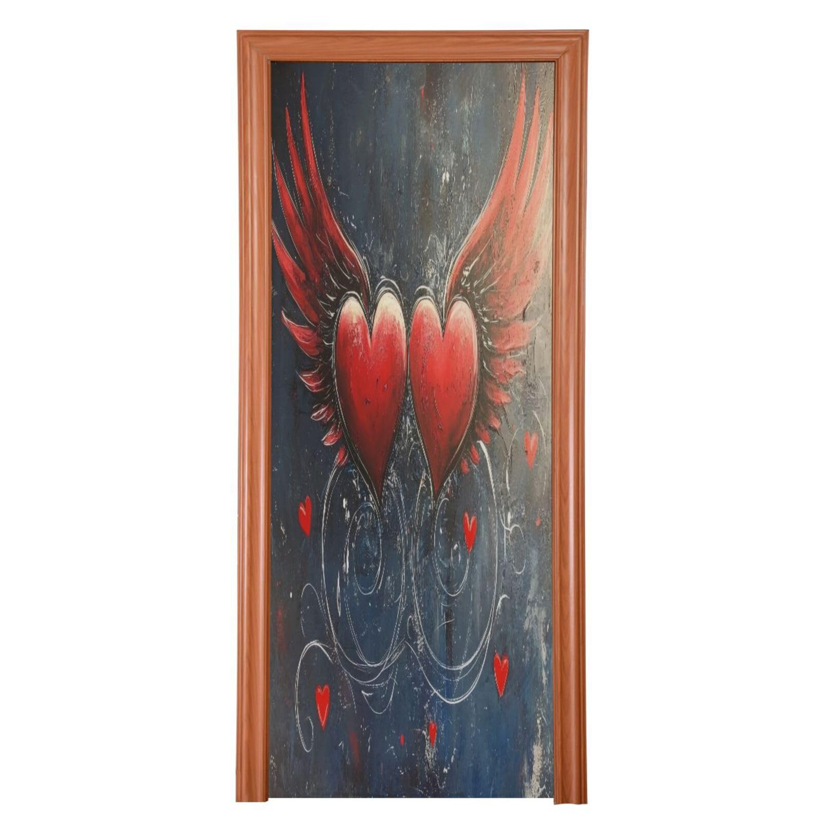 FLildon Valentine's Day Hearts Wings Door Cover Decoration, Party Accessory Porch Decor for Festive Ornament Room Door Covers 35 x 79 Inch