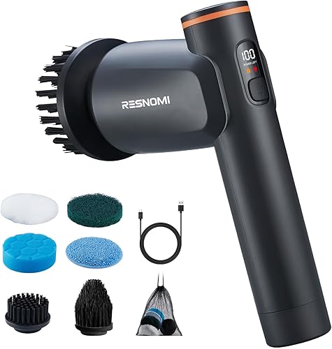 Miniatura 1 de Cepillo eléctrico giratorio, cepillo de limpieza inalámbrico con 6 cabezales reemplazables, 2 velocidades y 4 horas de funcionamiento, IPX7