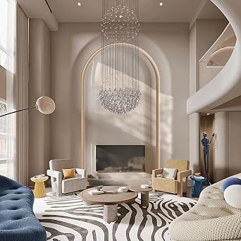 50 cm Raindrop Crystal Chandelier for Staircases 160 cm Drop | Long-Drop Ceiling Light With A Flush Mount Canopy For Stairwells Foyers And High Ceilings