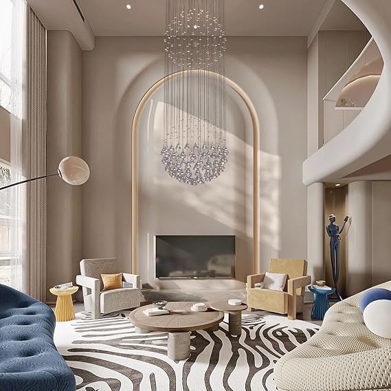 50 cm Raindrop Crystal Chandelier for Staircases 160 cm Drop | Long-Drop Ceiling Light With A Flush Mount Canopy For Stairwells Foyers And High Ceilings