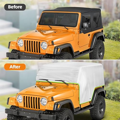 Miniatura 6 de Cubierta de cabina para Jeep Wrangler TJ y YJ de 2 puertas 1992-2006, Wrangler cubierta impermeable para lluvia con cubierta de espejo y protección