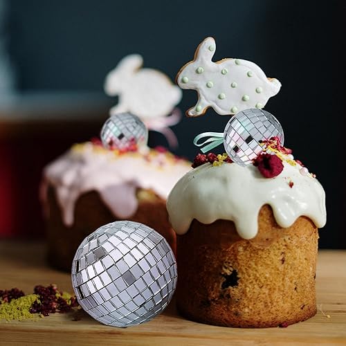 Miniatura 7 de 12 adornos para tartas de bola de discoteca, 4 tamaños, accesorios temáticos de discoteca para fiesta de pastel de cumpleaños, fiesta temática de