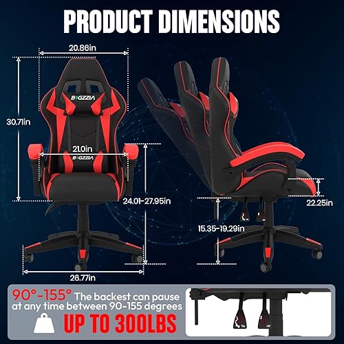 Miniatura 3 de Bigzzia Silla de juegos con cojín calefactable, sillas ergonómicas de videojuegos con almohada y soporte lumbar, silla de computadora ajustable en