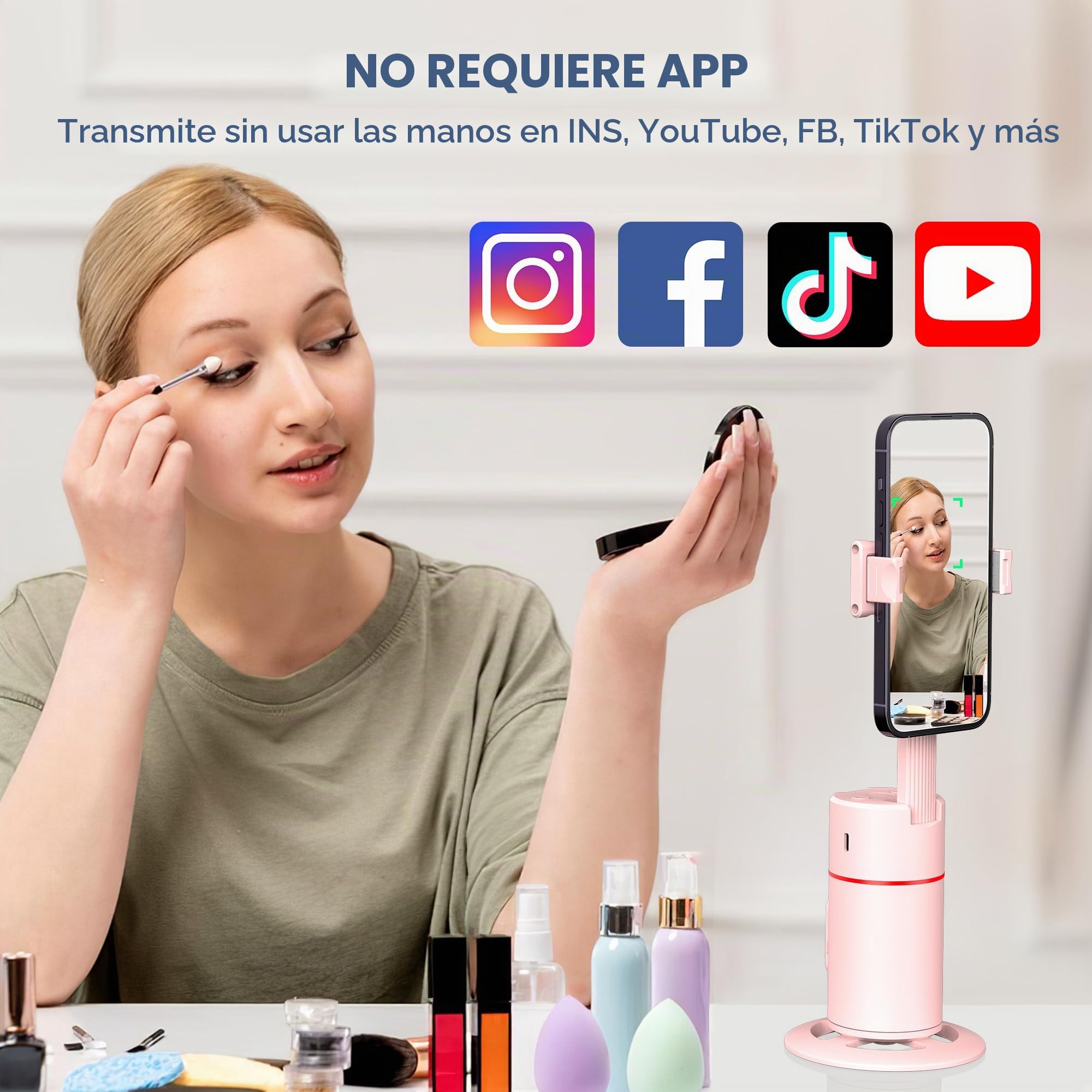 Automatic Face Tracking Mobile Stand, Gesture Control & Remote Control, 360 Degree Rotating Mobile Camera Stand, iPhone Selfie Stick Tripod, Telescopic Bar (Pink)