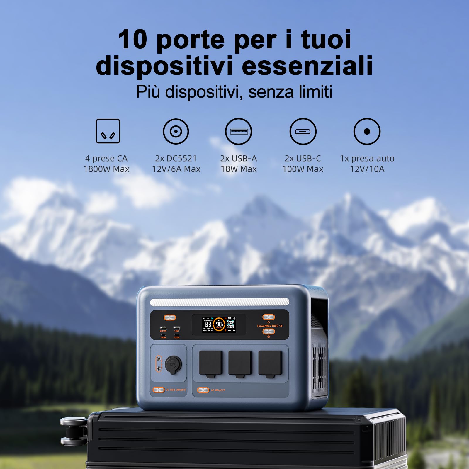 OSCAL PowerMax 1800SE Stazione Elettrica Portatile 1800W (3600W di Picco), Batteria 1024Wh LiFePO4 Generatore Solare con 1 * 100W Pannello, App, Di Alimentazione per Campeggio, Camper e Domestico