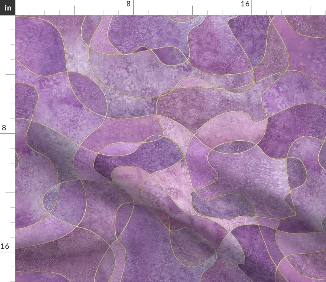Spoonflower Fabric - Amethyst Purple Gold Geometric Abstract Waves Shapes Lavender Printed on Petal Signature Cotton Fabric Fat Quarter - Sewing Quilting Apparel Crafts Decor