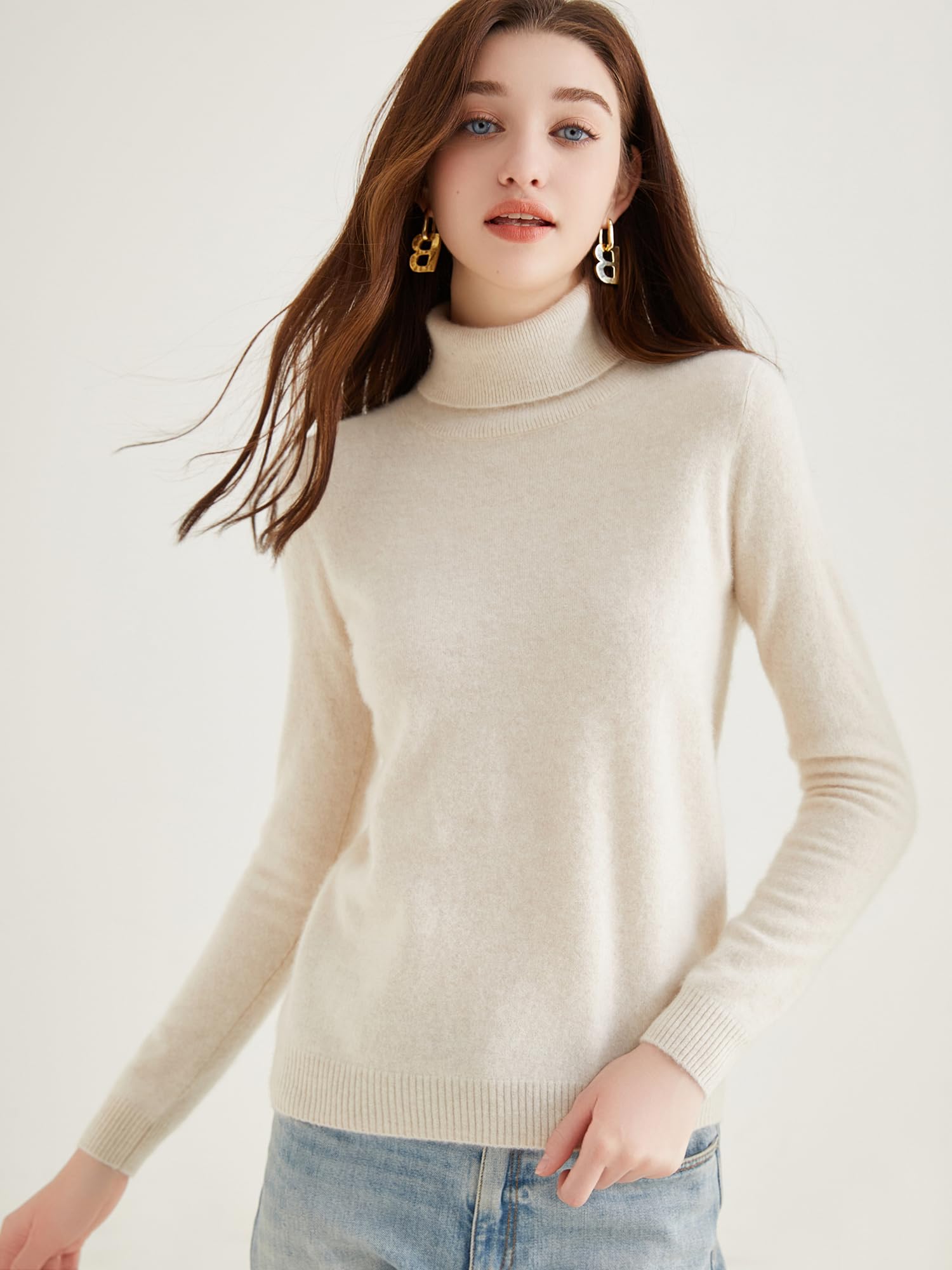 Chanyarn Damen 100% reinem Kaschmir Rollkragen Pullover Herbst Winter Warm Weich Leicht Langärmelig Strickpullover