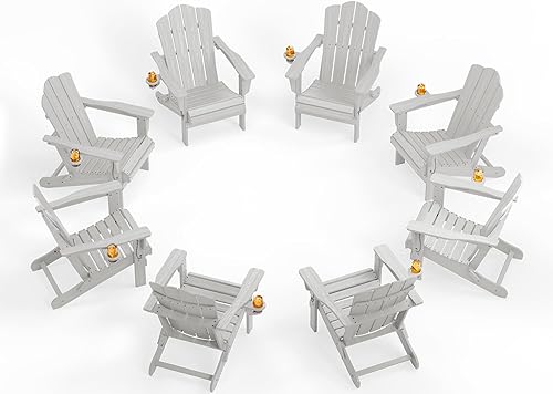 Vista 64 de KINGYES - Silla Adirondack plegable, sillas de patio de polietileno de alta densidad para todo tipo de clima, silla de césped con textura de madera