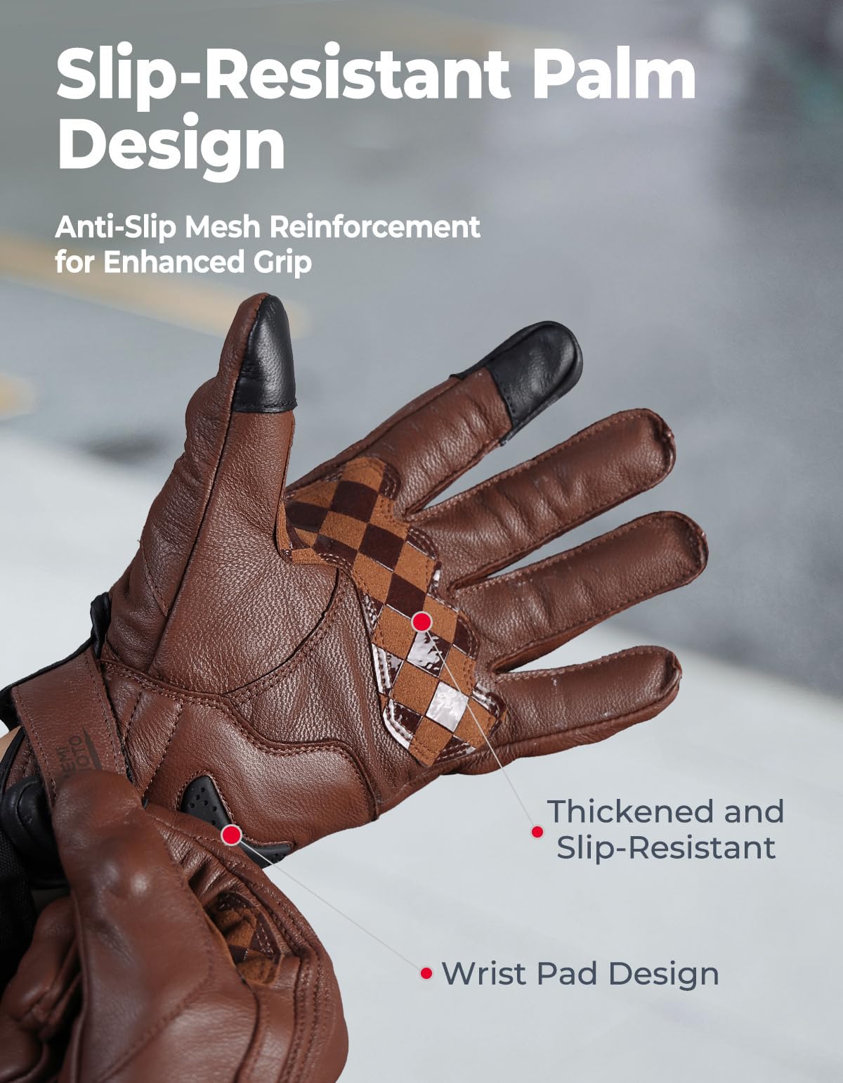 KEMIMOTO Gants de Moto Homme, Gants Moto en Cuir de Chèvre Coussinets avec Protection des Articulations pour Motocross, Scooter, Cyclomoteur, Mobylette, Quad, ATV
