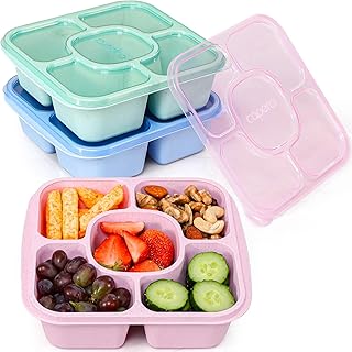 Caperci Original Snack Containers for Kids & Adults - Reusable Lunchable Container with 5 Compartment - BPA-Free Bento Snack Boxes for Food Storage & Meal Prep, Wheat Straw, Set of 3 (Brights)