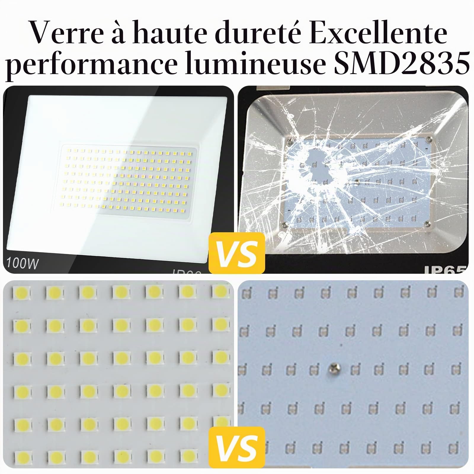 Daromigo Projecteur LED Extérieur 100W - 4 Pièces, 8500lm, 3000K Blanc Chaud, IP65 Étanche - Pour Cour, Garage, Couloir