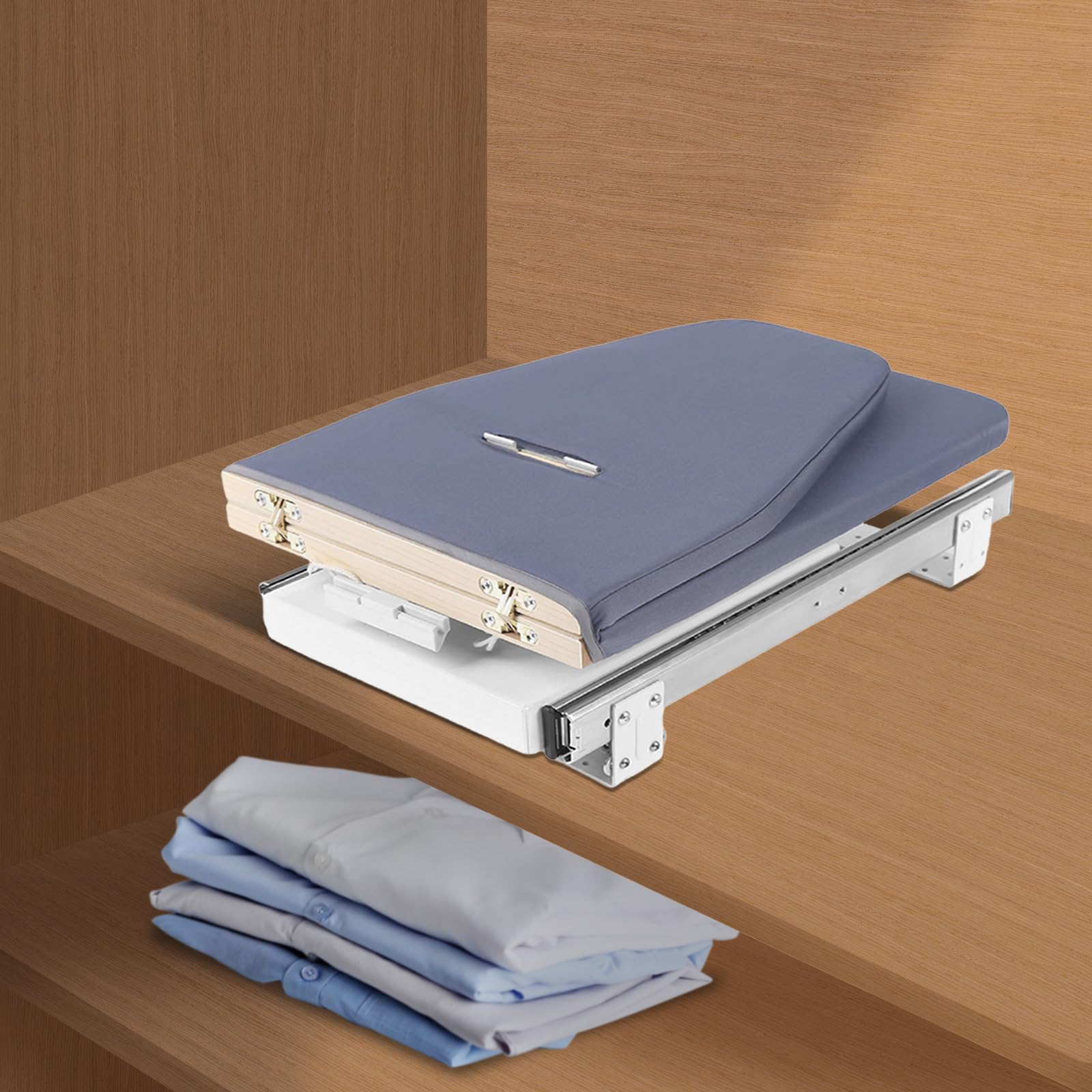 Tabla de planchar plegable para montaje en armario, extensible y giratoria 180°, tabla de planchar para armario con funda extraíble, soporta hasta 45 kg, 81 x 30 cm, color gris