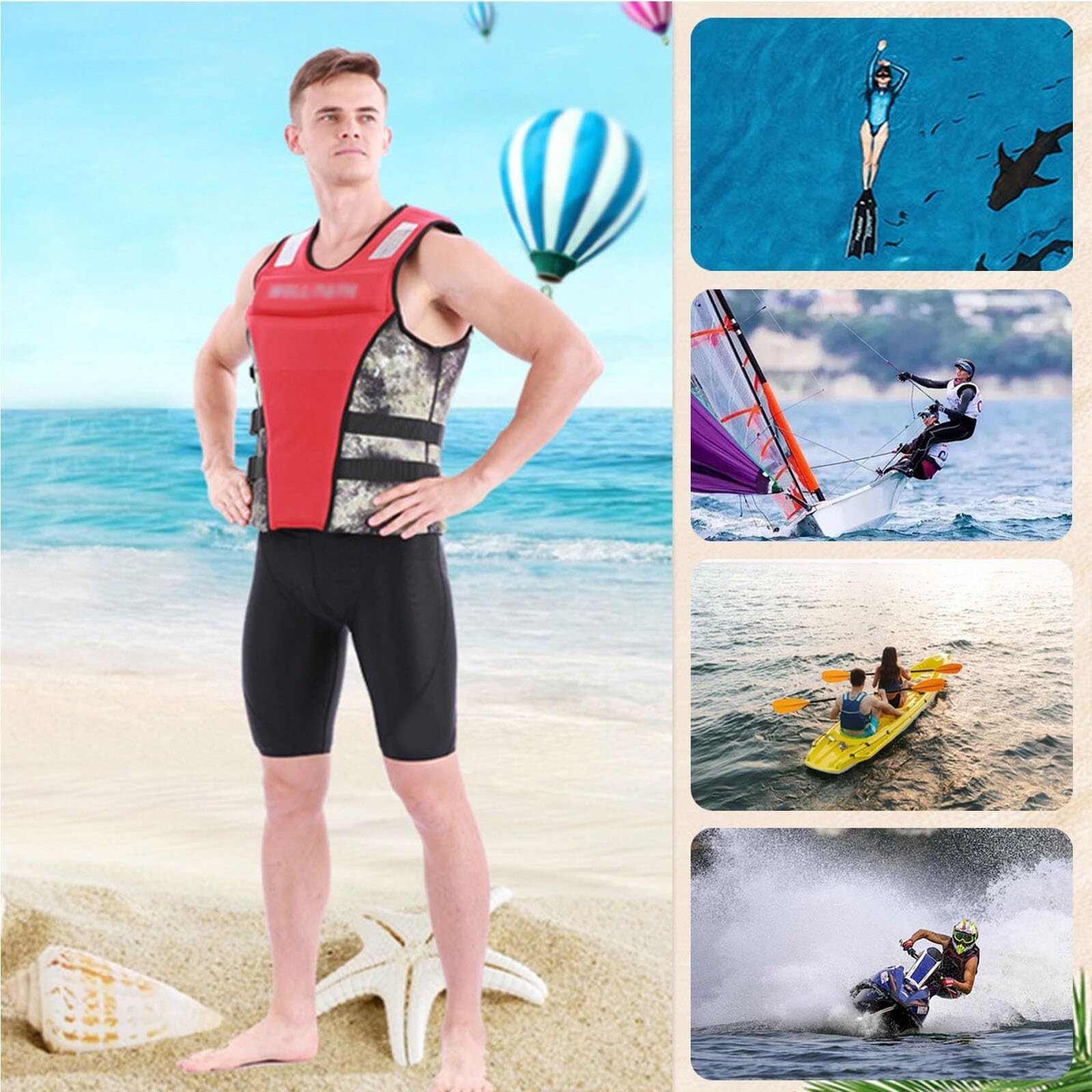 Schwimnweste Unisex Verstellbar Hohe Auftriebskraft Tragbar Neopren Stoßfest Seitenreißverschluss für Boot Surfen Wassersport