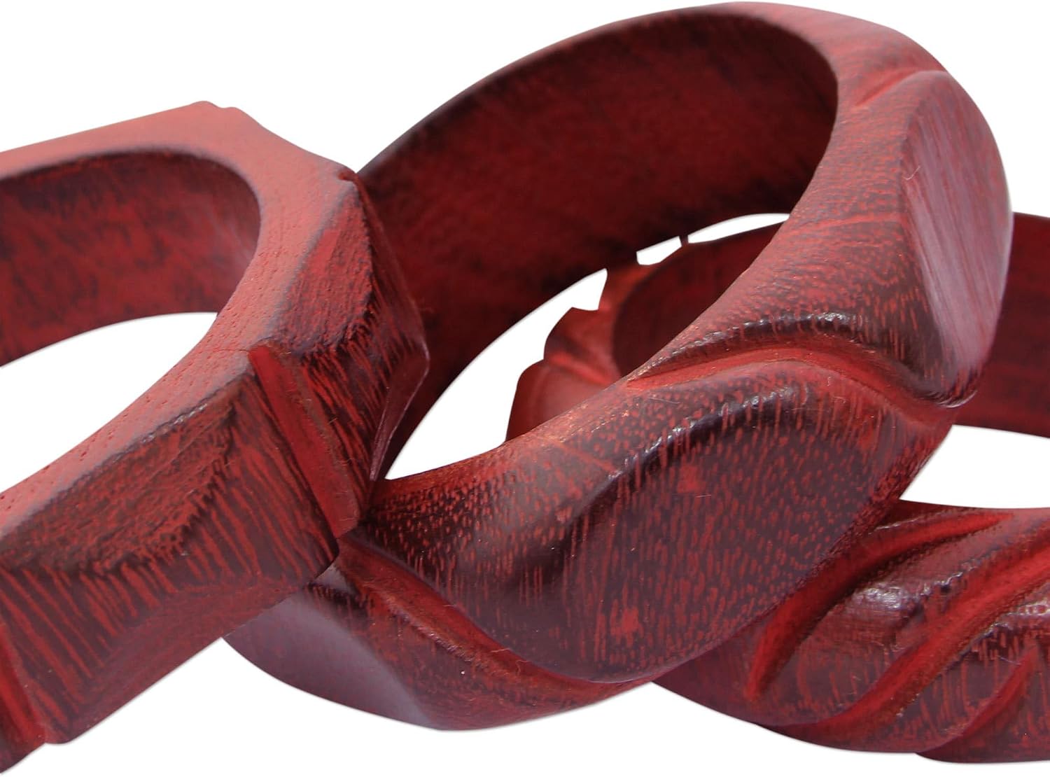 NOVICA Artisan Handmade Wood Bangle Bracelets Carved Mango India Set of 3 Sustainable Aurora Red Eco Friendly Nature [Largest Piece 8 in Inner Circ. x 1 in W Smallest Piece 8 in Inner Circ. ]