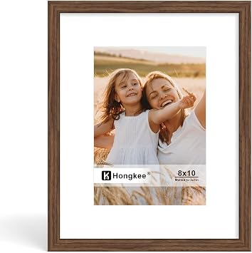 Hongkee 8x10 Picture Frame, Solid Wood Frame with Real Glass, 5x7 Mat