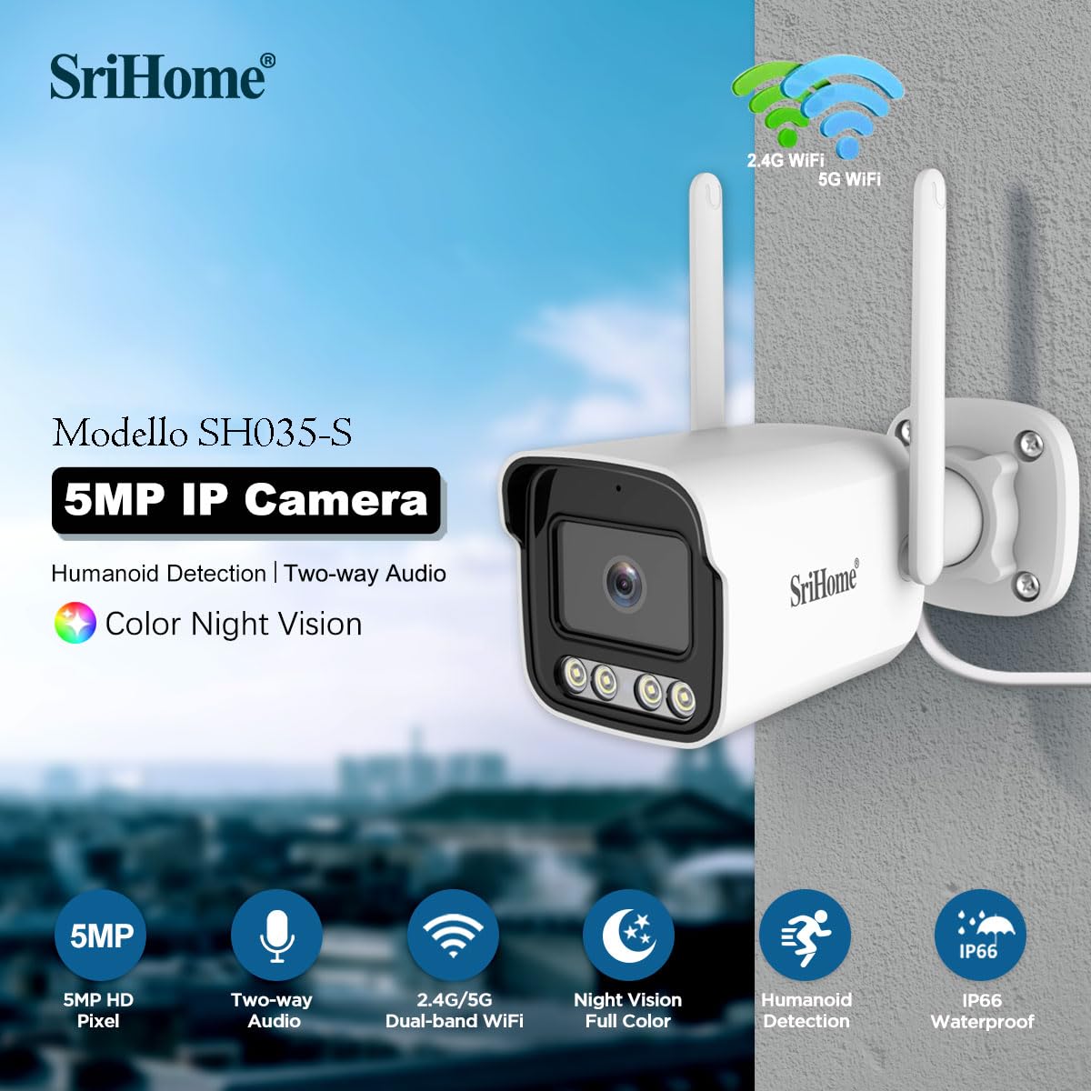 OBA SH035-S Telecamera di Videosorveglianza Wireless, Bianco, 3 Megapixel SiHome