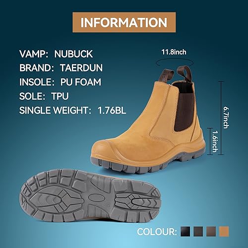 Miniatura 7 de TAERDUN Steel Toe Work Boots for Men Slip-on Chelsea Boot, Men's Industrial & Construction Shoes, Waterproof, Lightweight, Comfortable, Non-slip