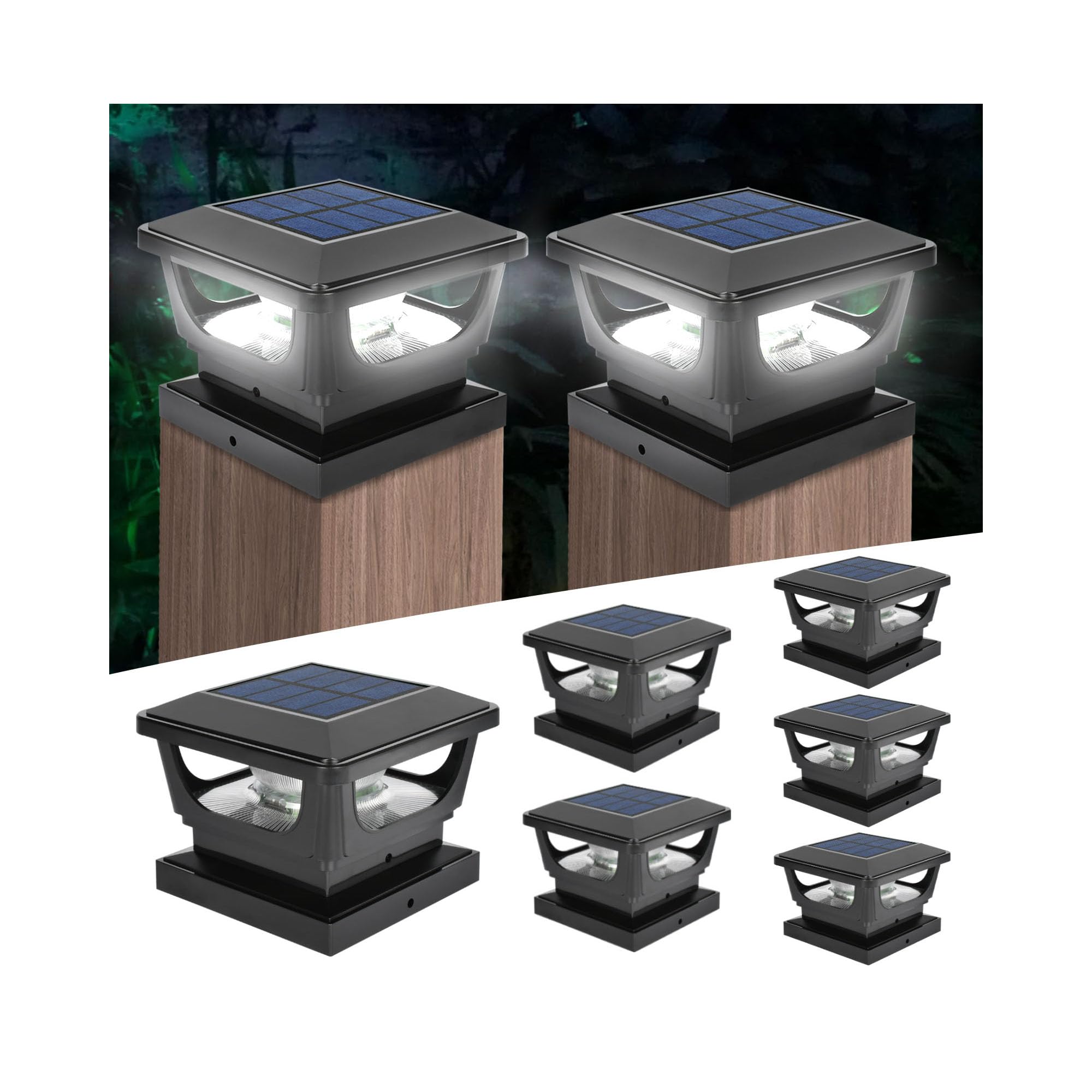 Lot de 4 lampes solaires à DEL, lampes solaires étanches IP65 pour jardin, clôture, poteaux en bois de 3 x 3, 8,9 x 8,9 cm, 10,2 x 10,2 cm